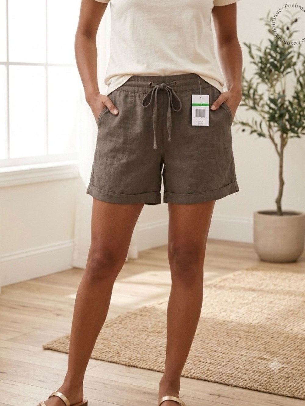 Per Se linen blend shorts rolled hem SZ LG